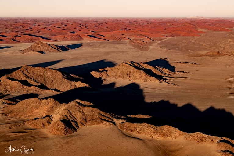 View over Namib desert from a hot air balloon